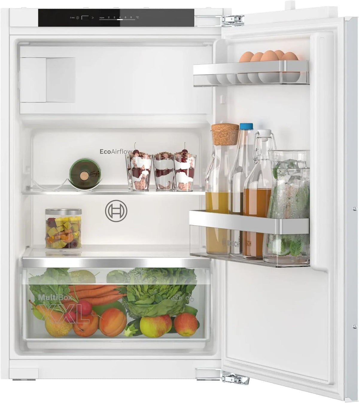 Bosch Kühlschrank KIL22VFE0, Fassungsvermögen 104L Kühlen, Flachscharnier, LED-Beleuchtung, SuperCooling, Fassungsvermögen 15L Gefrieren, MultiBox XXL