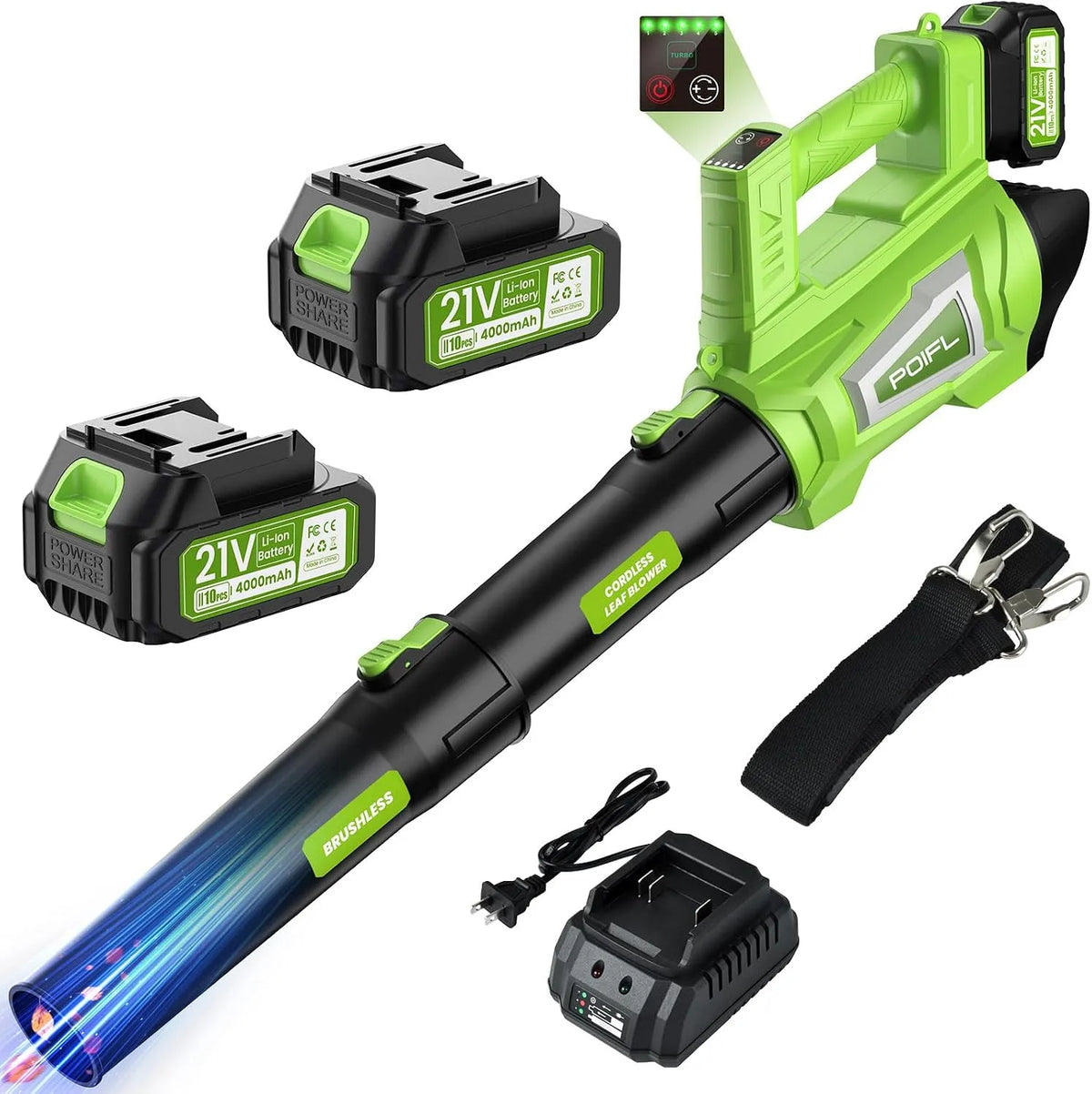 Laubbläser, 2x4,0Ah, 1,6 m, Mit Verstellbarer Schultergurt, Schnee Und Asche, 8000mAh, Bürstenloser Turbo Bis 245 Km/h, Akku, Ideal Für Laub