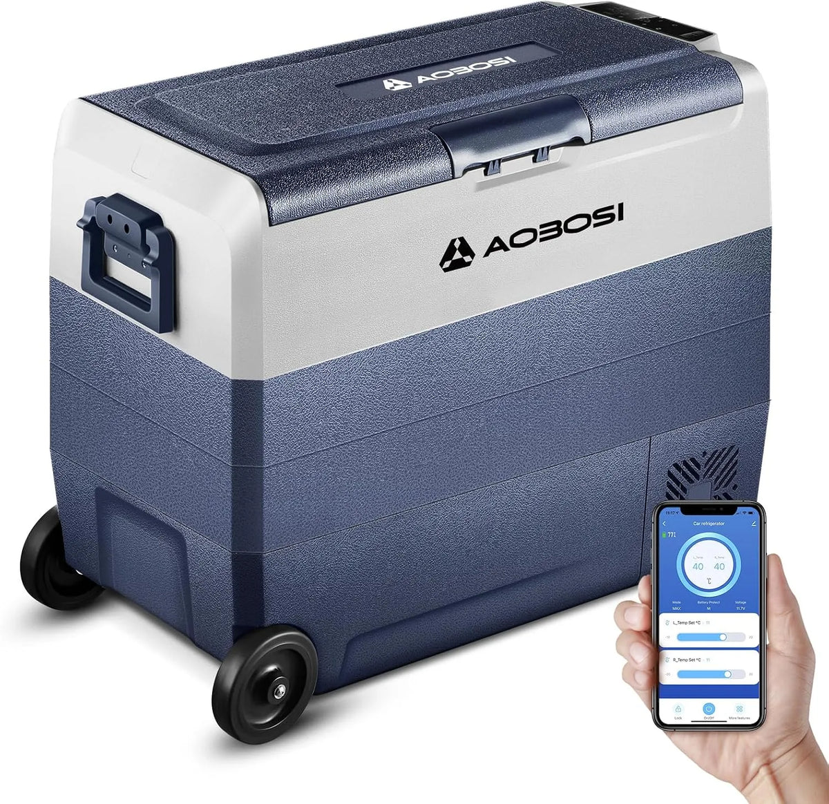 Kompressor AAOBOSI, 12/24 V und 100-240 V Camping Kühlschrank, Kühlbox 60 L, 20°C bis 20°C für Auto, Kühlbox Auto Mit APP Steuerung, LKW, Boot